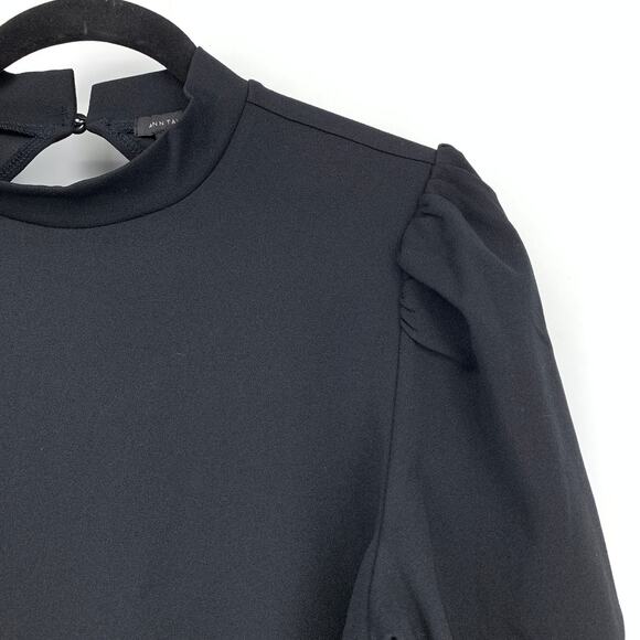 Ann Taylor Puff Sleeve Blouse Womens Sz Medium Black High Neck Keyhole Back NEW - Picture 3 of 7